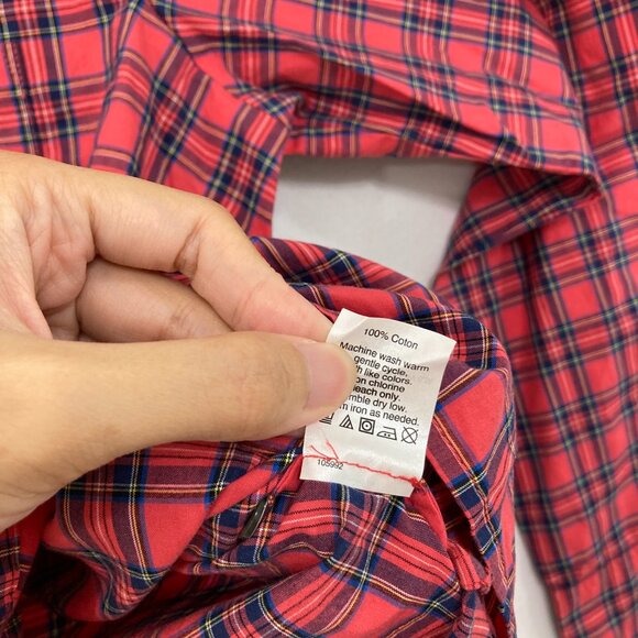 New J. Crew size 14 Red Plaid Cotton Long Sleeve Button Down Preppy Office Work - Picture 6 of 8